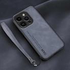 For iPhone 14 Pro Lamba Skin Feel Leather Back Phone Case with Strap(Blue) - 1