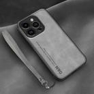 For iPhone 14 Pro Lamba Skin Feel Leather Back Phone Case with Strap(Space Grey) - 1