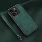 For iPhone 14 Pro Lamba Skin Feel Leather Back Phone Case with Strap(Deep Green) - 1