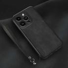 For iPhone 14 Pro Max Lamba Skin Feel Leather Back Phone Case with Strap(Black) - 1