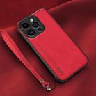 For iPhone 14 Pro Max Lamba Skin Feel Leather Back Phone Case with Strap(Red) - 1
