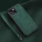 For iPhone 13 Lamba Skin Feel Leather Back Phone Case with Strap(Deep Green) - 1