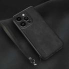 For iPhone 13 Pro Lamba Skin Feel Leather Back Phone Case with Strap(Black) - 1