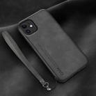 For iPhone 12 mini Lamba Skin Feel Leather Back Phone Case with Strap(Dark Grey) - 1