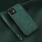 For iPhone 12 mini Lamba Skin Feel Leather Back Phone Case with Strap(Deep Green) - 1