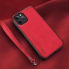 For iPhone 12 Pro Lamba Skin Feel Leather Back Phone Case with Strap(Red) - 1