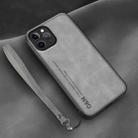 For iPhone 12 Pro Lamba Skin Feel Leather Back Phone Case with Strap(Space Grey) - 1