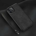 For iPhone 12 Pro Max Lamba Skin Feel Leather Back Phone Case with Strap(Black) - 1