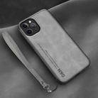 For iPhone 12 Pro Max Lamba Skin Feel Leather Back Phone Case with Strap(Space Grey) - 1