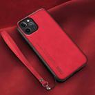 For iPhone 11 Pro Lamba Skin Feel Leather Back Phone Case with Strap(Red) - 1