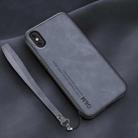 For iPhone X / XS Lamba Skin Feel Leather Back Phone Case with Strap(Blue) - 1