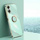 For OPPO A17 XINLI Straight Edge 6D Electroplate TPU Phone Case with Ring Holder(Mint Green) - 1