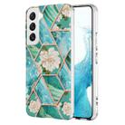 For Samsung Galaxy S23+ 5G Splicing Marble Flower IMD TPU Phone Case(Blue Flower) - 1