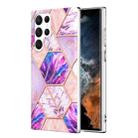 For Samsung Galaxy S23 Ultra 5G Electroplating IMD Splicing Dual-side Marble TPU Phone Case(Light Purple) - 1