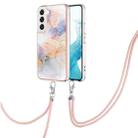 For Samsung Galaxy S23 5G Electroplating IMD TPU Phone Case with Lanyard(White Marble) - 1