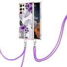 For Samsung Galaxy S23 Ultra 5G Electroplating IMD TPU Phone Case with Lanyard(Purple Flower) - 1