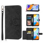 For Samsung Galaxy A04e Skin-feel Flowers Embossed Wallet Leather Phone Case(Black) - 1