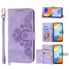 For Realme 10 4G Skin-feel Flowers Embossed Wallet Leather Phone Case(Purple) - 1