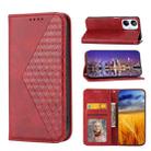 For Realme 10 4G Cubic Grid Calf Texture Magnetic Leather Phone Case(Red) - 1