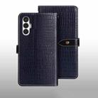 For Tecno Pova 3 idewei Crocodile Texture Leather Phone Case(Dark Blue) - 1