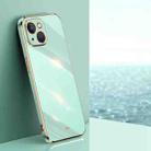 For iPhone 14 XINLI Straight 6D Plating Gold Edge TPU Shockproof Case(Mint Green) - 1