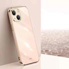 For iPhone 13 XINLI Straight 6D Plating Gold Edge TPU Shockproof Case(Pink) - 1