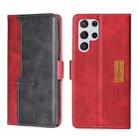 For Samsung Galaxy S23 Ultra 5G Contrast Color Side Buckle Leather Phone Case(Red+Black) - 1