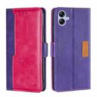 For Samsung Galaxy A04E Contrast Color Side Buckle Leather Phone Case(Purple+Rose Red) - 1