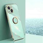 For iPhone 14 XINLI Straight Edge 6D Electroplate TPU Phone Case with Ring Holder(Mint Green) - 1
