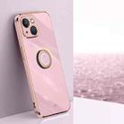 For iPhone 14 Plus XINLI Straight Edge 6D Electroplate TPU Phone Case with Ring Holder(Cherry Purple) - 1