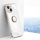 For iPhone 14 Plus XINLI Straight Edge 6D Electroplate TPU Phone Case with Ring Holder(White) - 1