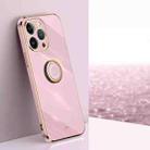 For iPhone 14 Pro XINLI Straight Edge 6D Electroplate TPU Phone Case with Ring Holder(Cherry Purple) - 1