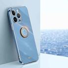 For iPhone 14 Pro XINLI Straight Edge 6D Electroplate TPU Phone Case with Ring Holder(Celestial Blue) - 1