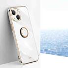 For iPhone 13 XINLI Straight Edge 6D Electroplate TPU Phone Case with Ring Holder(White) - 1