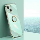 For iPhone 13 XINLI Straight Edge 6D Electroplate TPU Phone Case with Ring Holder(Mint Green) - 1