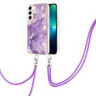 For Samsung Galaxy S23 5G Electroplating Marble Dual-side IMD TPU Phone Case with Lanyard(Purple 002) - 1