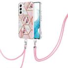 For Samsung Galaxy S23 5G Splicing Marble Flower IMD TPU Phone Case with Lanyard(Pink Flower) - 1