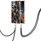 For Samsung Galaxy S23 Ultra 5G Splicing Marble Flower IMD TPU Phone Case with Lanyard(Black Flower) - 1
