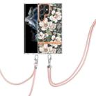 For Samsung Galaxy S23 Ultra 5G Flowers and Plants Series IMD TPU Phone Case with Lanyard(Green Gardenia) - 1