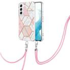 For Samsung Galaxy S23 5G Electroplating IMD Splicing Dual-side Marble TPU Phone Case with Lanyard(Pink White) - 1