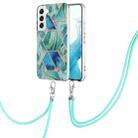 For Samsung Galaxy S23 5G Electroplating IMD Splicing Dual-side Marble TPU Phone Case with Lanyard(Green) - 1