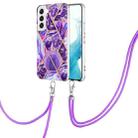 For Samsung Galaxy S23+ 5G Electroplating IMD Splicing Dual-side Marble TPU Phone Case with Lanyard(Dark Purple) - 1