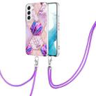 For Samsung Galaxy S23+ 5G Electroplating IMD Splicing Dual-side Marble TPU Phone Case with Lanyard(Light Purple) - 1