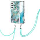 For Samsung Galaxy S23+ 5G Electroplating IMD Splicing Dual-side Marble TPU Phone Case with Lanyard(Blue) - 1