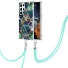 For Samsung Galaxy S23 Ultra 5G Electroplating IMD Splicing Dual-side Marble TPU Phone Case with Lanyard(Blue Green) - 1