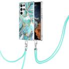 For Samsung Galaxy S23 Ultra 5G Electroplating IMD Splicing Dual-side Marble TPU Phone Case with Lanyard(Blue) - 1