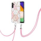 For Samsung Galaxy A14 5G Electroplating IMD Splicing Dual-side Marble TPU Phone Case with Lanyard(Pink White) - 1