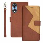 For OPPO A58 5G idewei Two-color Splicing Leather Phone Case(Brown) - 1