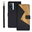 For OPPO A77s idewei Two-color Splicing Leather Phone Case(Black) - 1