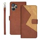 For Realme 10 5G idewei Two-color Splicing Leather Phone Case(Brown) - 1